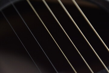 Black guitar with strings from close up