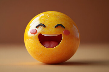 A happy yellow emoticon sphere laughs joyfully