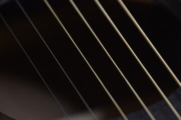 Black guitar with strings from close up