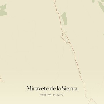 Retro Spanish map of Miravete de la Sierra, Arag�n. Vintage street map.