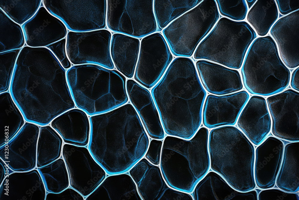 Aufkleber Abstract dark background with blue glowing lines forming a network of irregular shapes resembling a cell structure or stone mosaic.