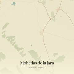 Fototapeta premium Retro Spanish map of Mohedas de la Jara, Castilla-La Mancha. Vintage street map.