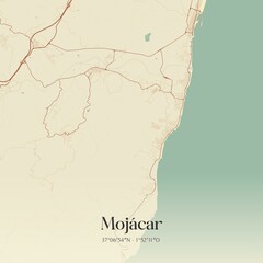 Retro Spanish map of Moj�car, Andaluc�a. Vintage street map.