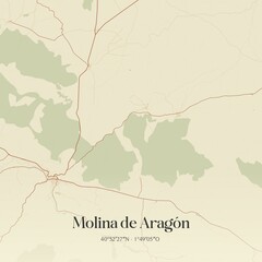 Obraz premium Retro Spanish map of Molina de Arag�n, Castilla-La Mancha. Vintage street map.