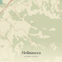 Retro Spanish map of Molinaseca, Castilla y Le�n. Vintage street map.