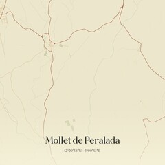 Retro Spanish map of Mollet de Peralada, Catalu�a. Vintage street map.
