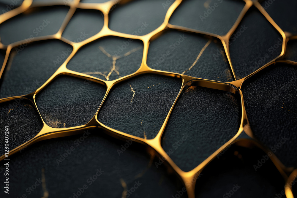 Poster abstract gold lattice structure on a dark textured background, luxury design.