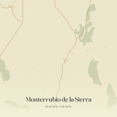 Retro Spanish map of Monterrubio de la Sierra, Castilla y Le�n. Vintage street map.