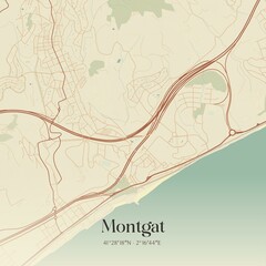 Retro Spanish map of Montgat, Catalu�a. Vintage street map.