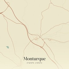 Retro Spanish map of Monturque, Andaluc�a. Vintage street map.