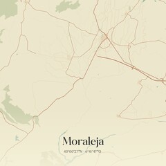 Retro Spanish map of Moraleja, Extremadura. Vintage street map.