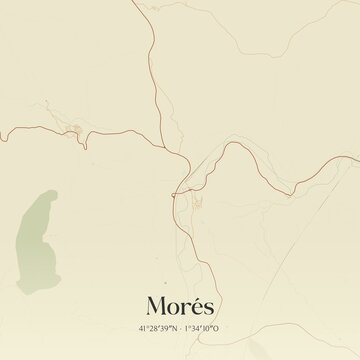 Retro Spanish map of Mor�s, Arag�n. Vintage street map.
