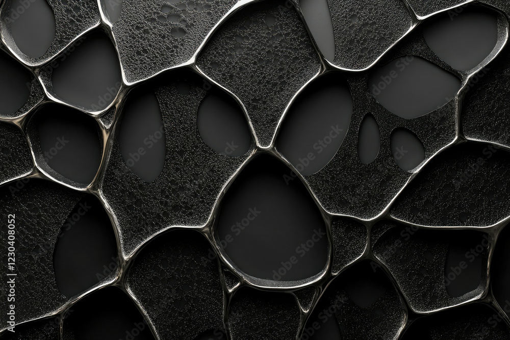 Aufkleber abstract dark metallic texture with irregular organic shapes and a porous surface.