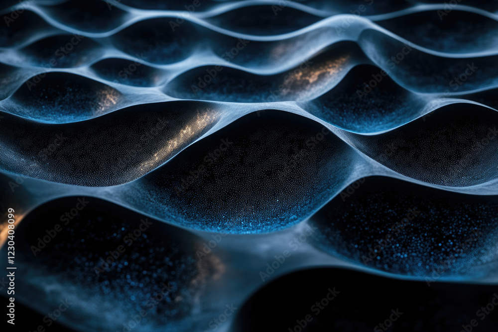 Poster Abstract dark blue wavy texture with glowing particles, creating a dynamic and futuristic visual.
