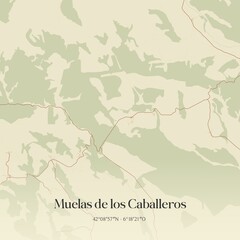 Retro Spanish map of Muelas de los Caballeros, Castilla y Le�n. Vintage street map.