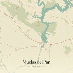 Retro Spanish map of Muelas del Pan, Castilla y Le�n. Vintage street map.