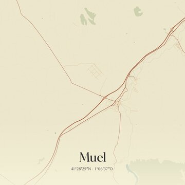 Retro Spanish map of Muel, Arag�n. Vintage street map.