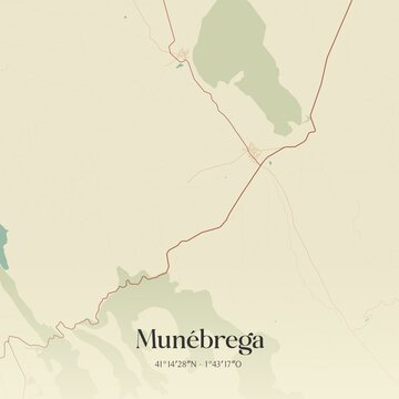 Retro Spanish map of Mun�brega, Arag�n. Vintage street map.