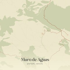 Retro Spanish map of Muro de Aguas, La Rioja. Vintage street map.