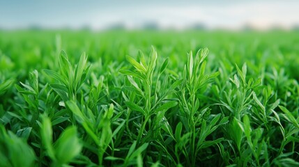 Fototapeta premium Lush green carrot tops growing in a sustainable agriculture field
