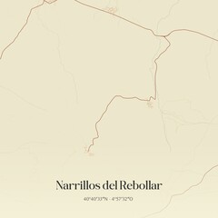 Retro Spanish map of Narrillos del Rebollar, Castilla y Le�n. Vintage street map.