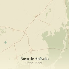 Retro Spanish map of Nava de Ar�valo, Castilla y Le�n. Vintage street map.