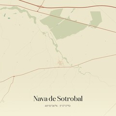 Retro Spanish map of Nava de Sotrobal, Castilla y Le�n. Vintage street map.