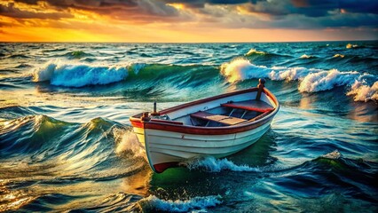 Round Boat Battling Ocean Waves: Dramatic Documentary Seascape
