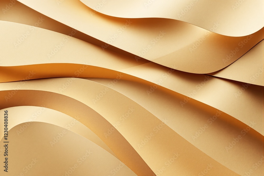 Poster Abstract layered golden waves in soft tones creating a smooth, flowing composition on a light background.