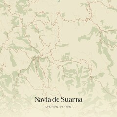 Retro Spanish map of Navia de Suarna, Galicia. Vintage street map.