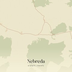 Retro Spanish map of Nebreda, Castilla y Le�n. Vintage street map.