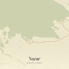 Retro Spanish map of Nazar, Comunidad Foral de Navarra. Vintage street map.