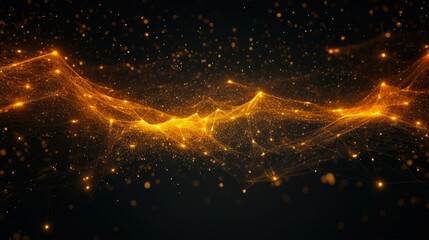 Obraz premium Abstract Yellow Particle Dust with Geometric Primitives - 3D Rendering for Science, Tech, and Space Backgrounds