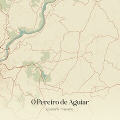 Retro Spanish map of O Pereiro de Aguiar, Galicia. Vintage street map.