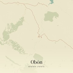 Retro Spanish map of Ob�n, Arag�n. Vintage street map.