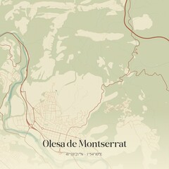 Retro Spanish map of Olesa de Montserrat, Catalu�a. Vintage street map.