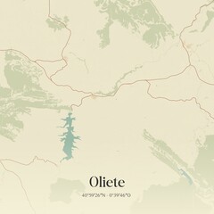 Fototapeta premium Retro Spanish map of Oliete, Arag�n. Vintage street map.