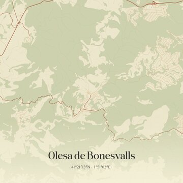 Retro Spanish map of Olesa de Bonesvalls, Catalu�a. Vintage street map.