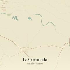 Fototapeta premium Retro Spanish map of La Coronada, Extremadura. Vintage street map.