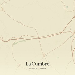Retro Spanish map of La Cumbre, Extremadura. Vintage street map.
