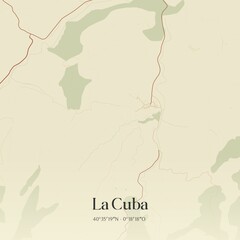 Retro Spanish map of La Cuba, Arag�n. Vintage street map.