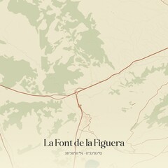 Obraz premium Retro Spanish map of La Font de la Figuera, Comunidad Valenciana. Vintage street map.