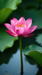 A large water lily in full bloom with long stems, water, flowers, garden