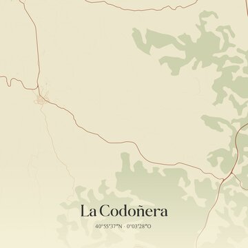 Retro Spanish map of La Codo�era, Arag�n. Vintage street map.