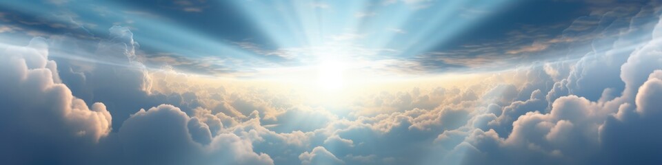 Fototapeta premium Almighty in Heaven: The Biblical Concept of God's Power in the Sky, among Clouds and a Ray of Sunshine