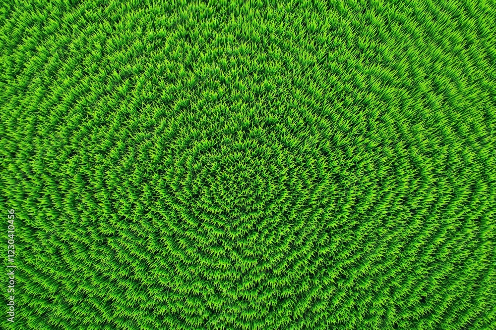 Poster Close-up of vibrant green grass with circular patterns forming a creative texture.