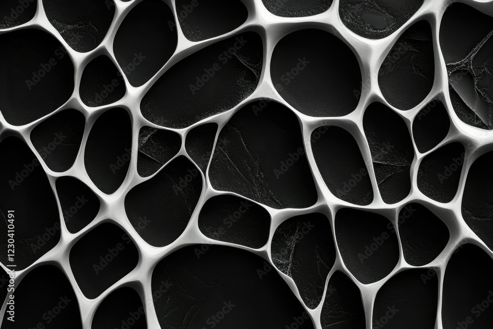 Fototapete abstract black and white image featuring a complex, interconnected network of organic shapes resembl