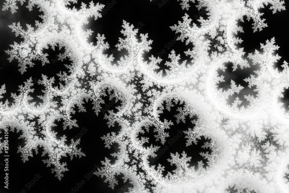 Poster Intricate fractal pattern resembling snowflakes on a transparent background, showcasing complex geometric designs and repeating shapes.
