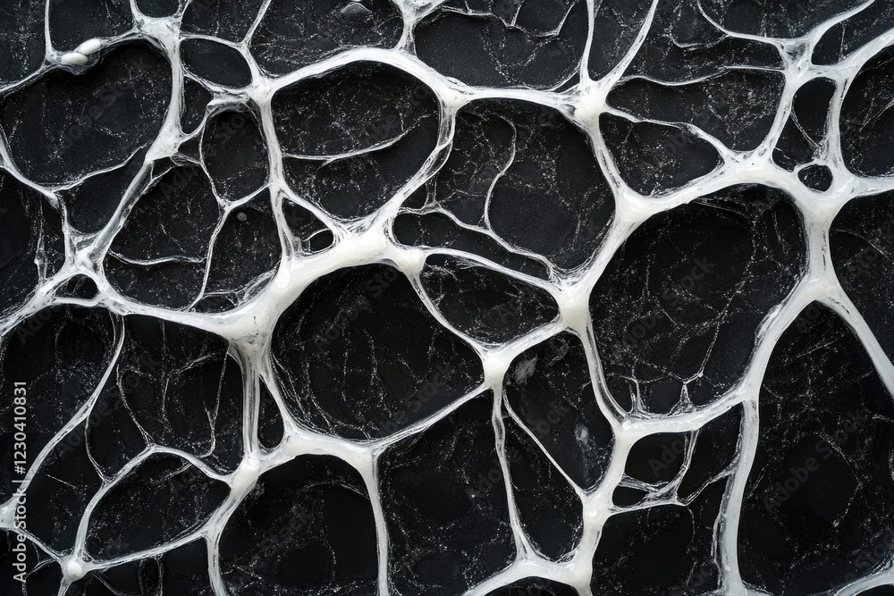 Poster Intricate web-like pattern, white strands on transparent background, resembling a spiderweb or neural network.