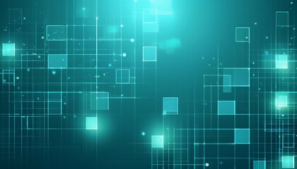 Fototapeta premium glowing squares with sparkles on turquoise gradient background technology presentation design